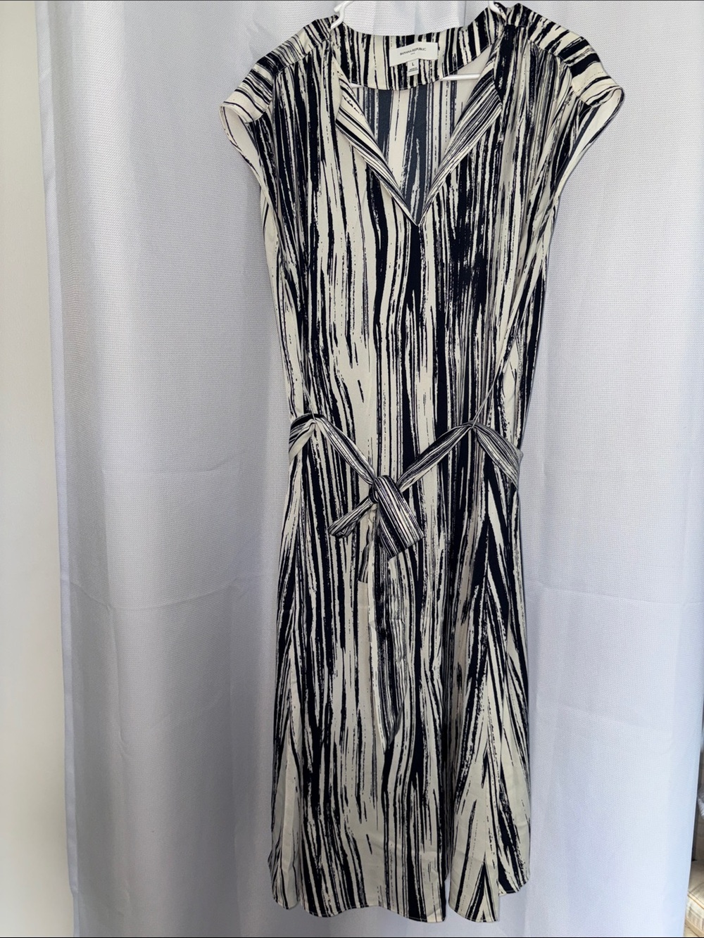 Banana Republic Black and White Striped Tie-Waist Midi Dress - Picture 1 of 4